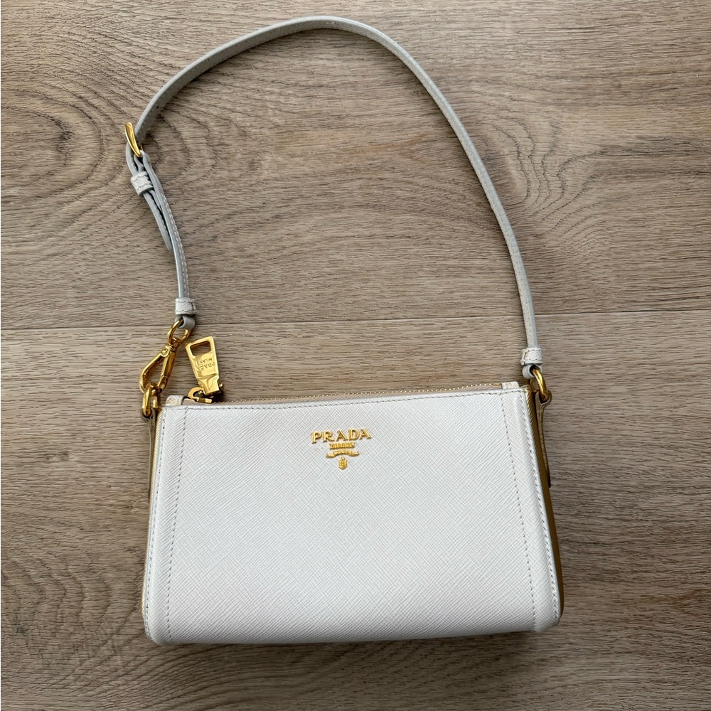 Prada White Saffiano Leather Shoulder Bag